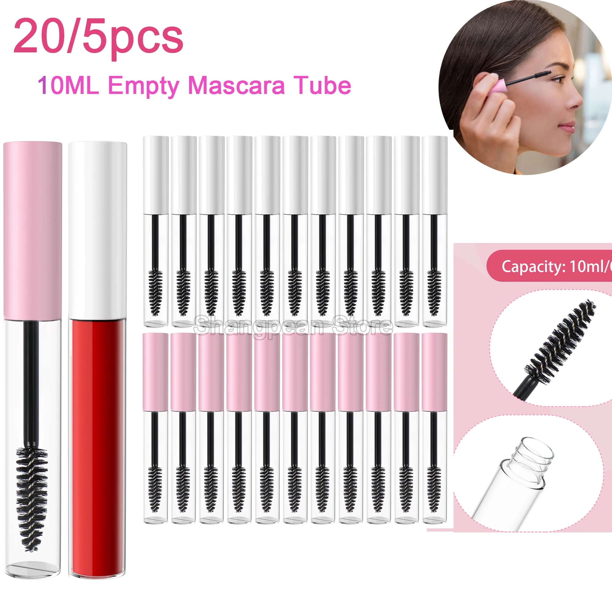 20/5 pz 10 ML Vuoto Trasparente PE Lip Gloss Tubi di Plastica Balsamo per le labbra Tubo Rossetto Mini Campione Contenitore Cosmetico Rosa Bianco
