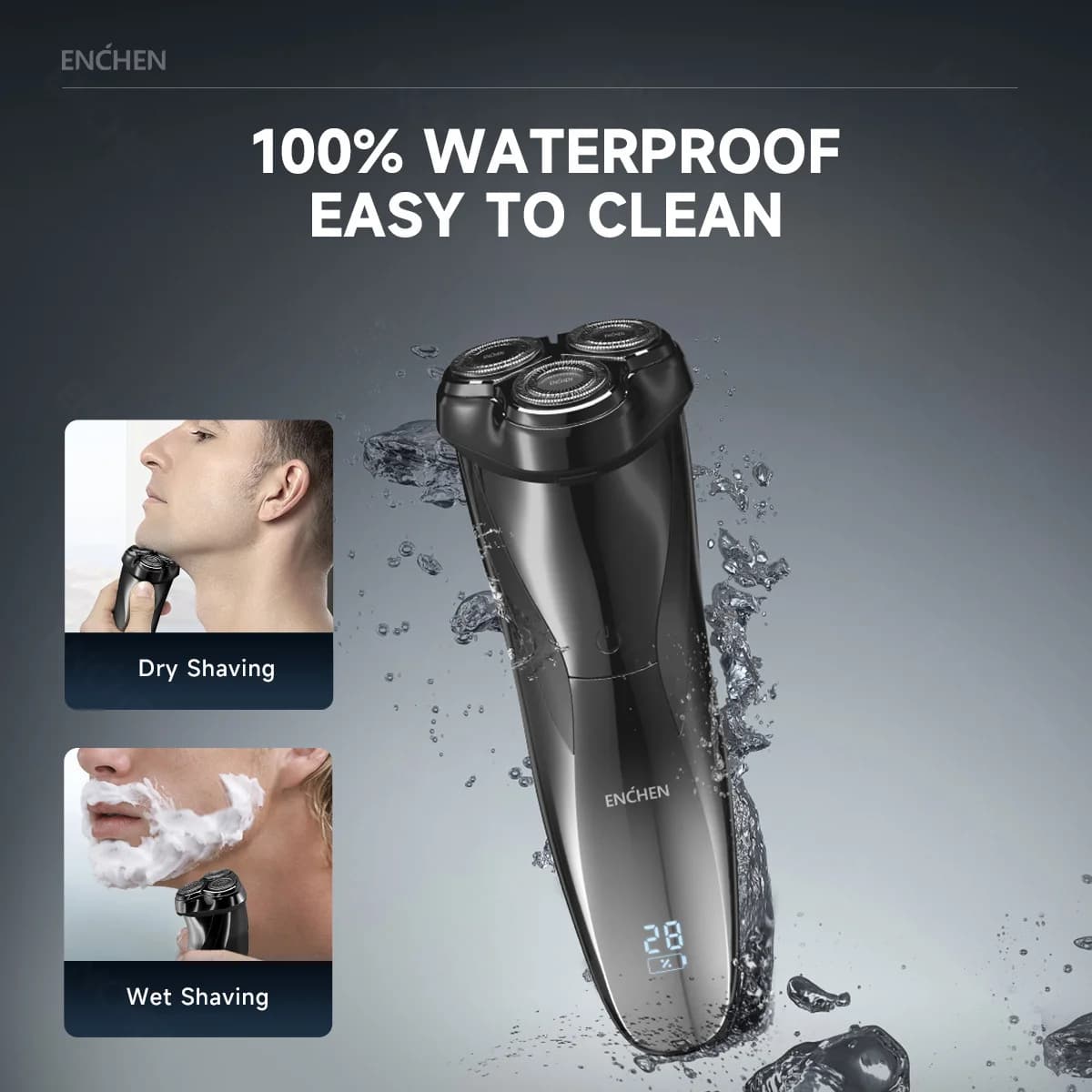 ENCHEN Rasoio elettrico 3D Blackstone 3 IPX7 Rasoio impermeabile Bagnato e asciutto Doppio uso Viso Barba Batteria Display digitale per uomo