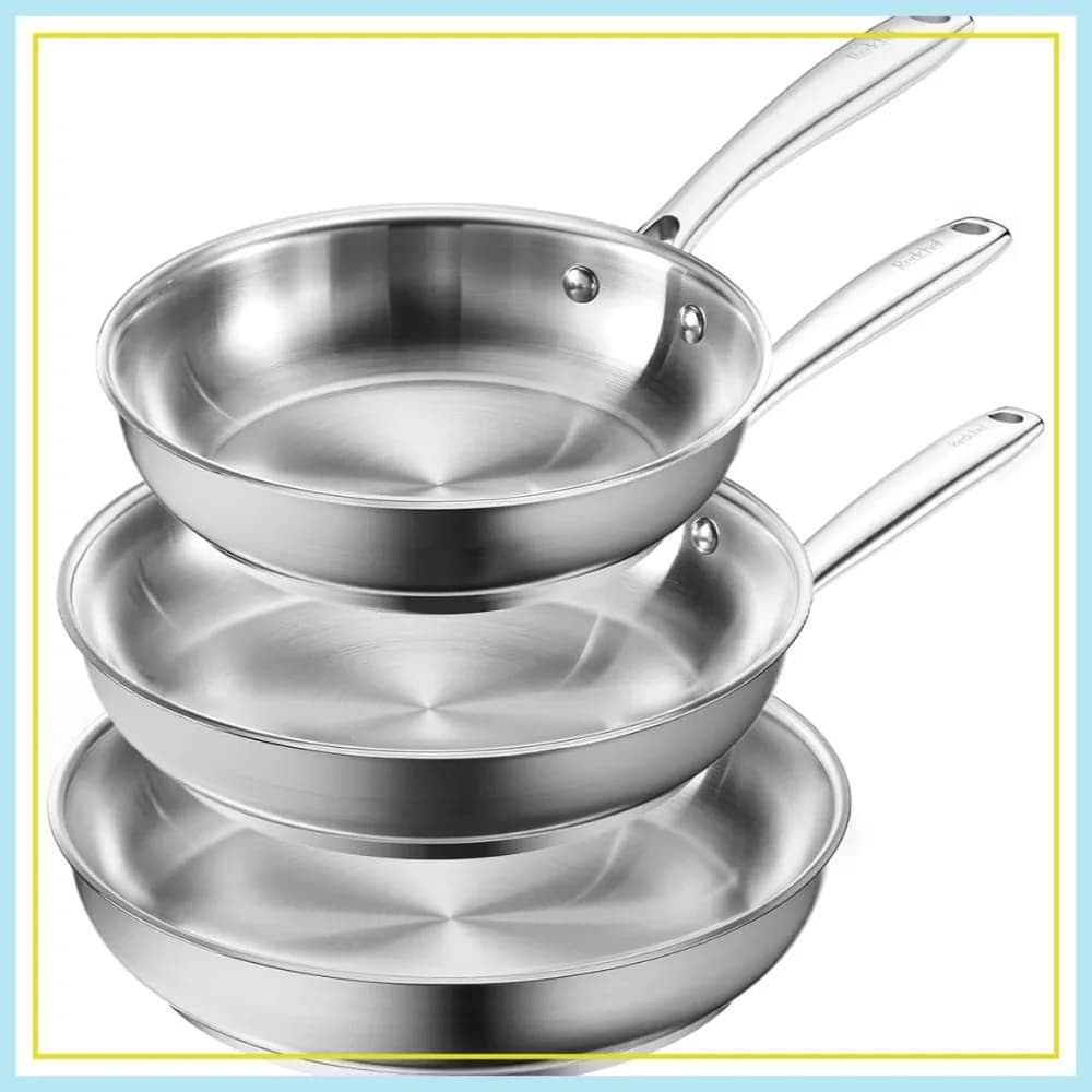 Set di Padelle in Acciaio Inox, 3 Pezzi per Cucina a Induzione, Padelle Non Rivestite Adatte al Forno per Arrostire e Cuocere (20 cm, 24 cm, 28 cm)