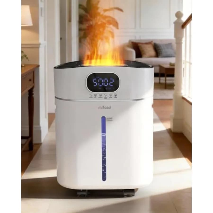 Humidifier for large environments 3.2Gal/12L, hot and cold fog for the house, 800 square feet, white air humidifier with diffuser and flame light for B