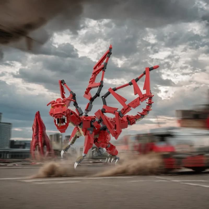 Modello in mattoni personalizzati con drago rosso da 465 pezzi, arti a triplo snodo, bocca di tiro a fiamma, ideale per collezionare e visualizzare