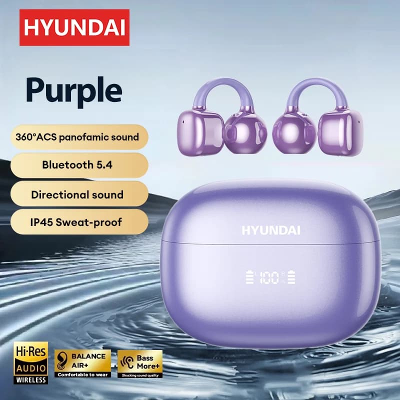 Choice HYUNDAI Clipbuds7 Ear Clips Wireless Bluetooth 5.4 Display LED Smart Sports Headphones Double Microphone