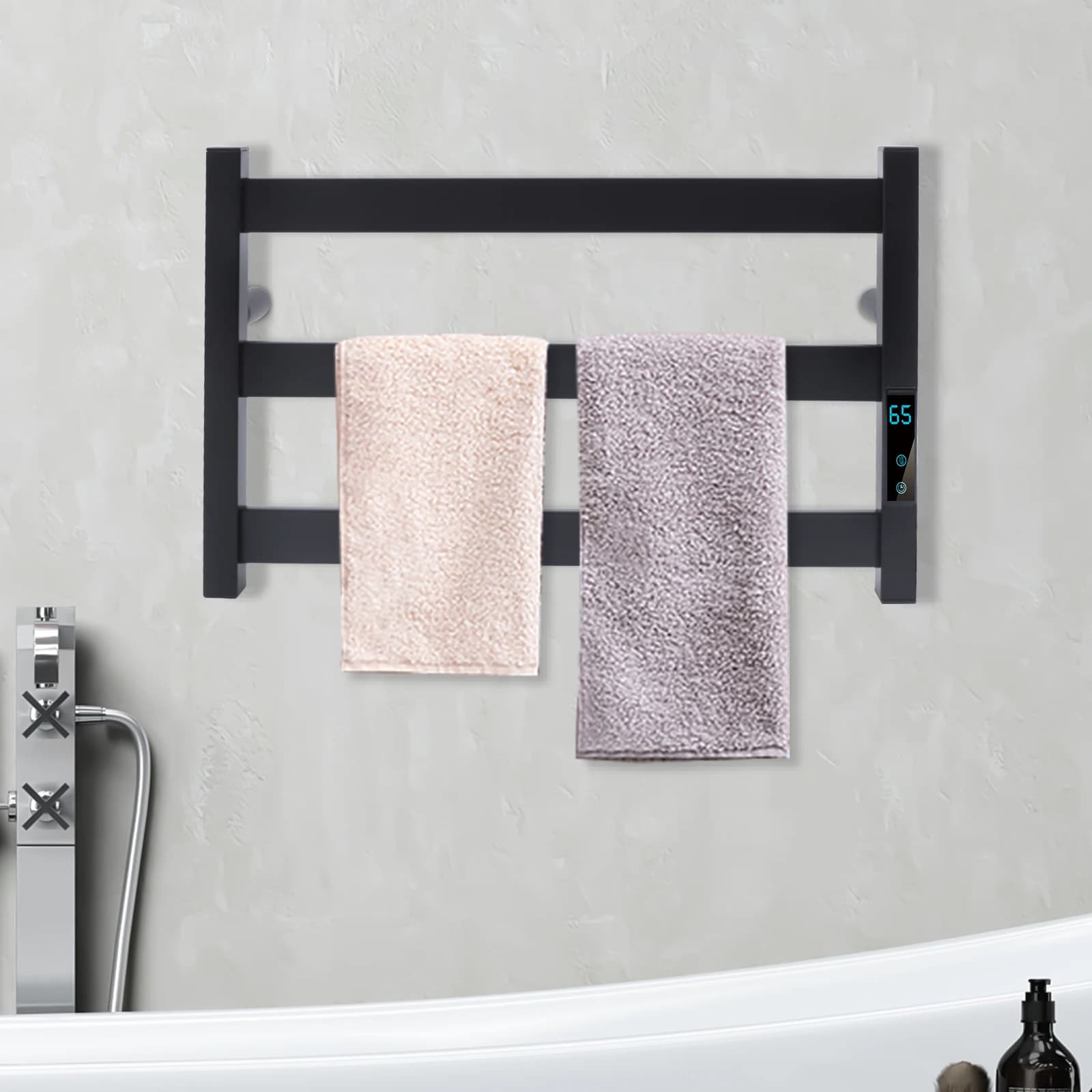Portasciugamani riscaldato nero 110V Scaldasalviette da parete a 3 aste in acciaio inossidabile per bagno con ampia barra riscaldante