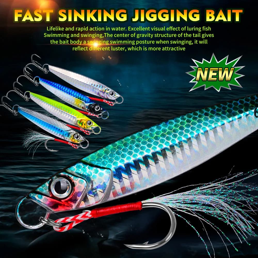 5PCS Metal Biomimetic Bait for Sea Fishing Double Hook Semi Iron Plate Boat Fishing Fake Bait with Semi Lead Weights