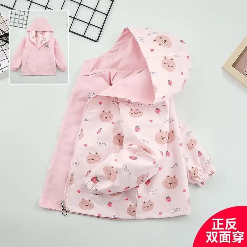 Abito da assalto per ragazze a doppia faccia Abiti primaverili Set di cappotti casual Kawaii 2025 Top alla moda autunnali per bambini di medie e grandi dimensioni