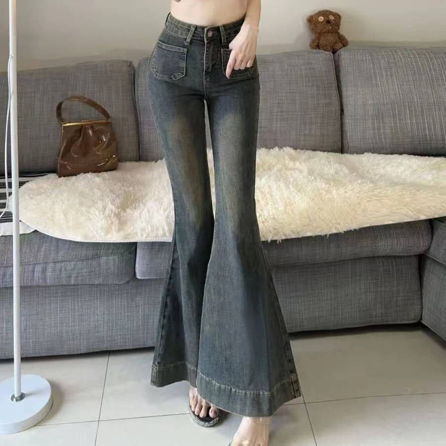Autumn Spring Slim Flare Jeans Women Denim Pants Vintage Tight Trousers Fashion Female Elastic Skinny Jeans Casual Flare Pants