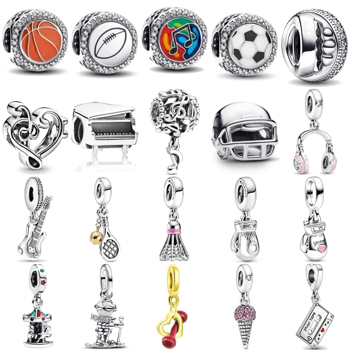 925 Sterling Silver basketball pendant for piano, guitar, badminton, for original bracelet, feminine jewelry, exquisite gifts