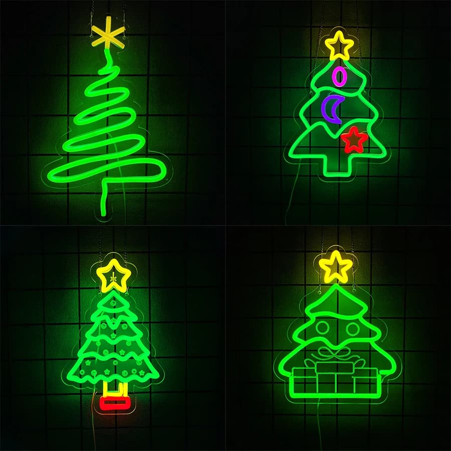 Insegne al neon della serie albero di Natale, icone della linea estetica, utilizzate nei club, case, negozi, decorazioni artistiche per feste di Natale, facili da appendere.