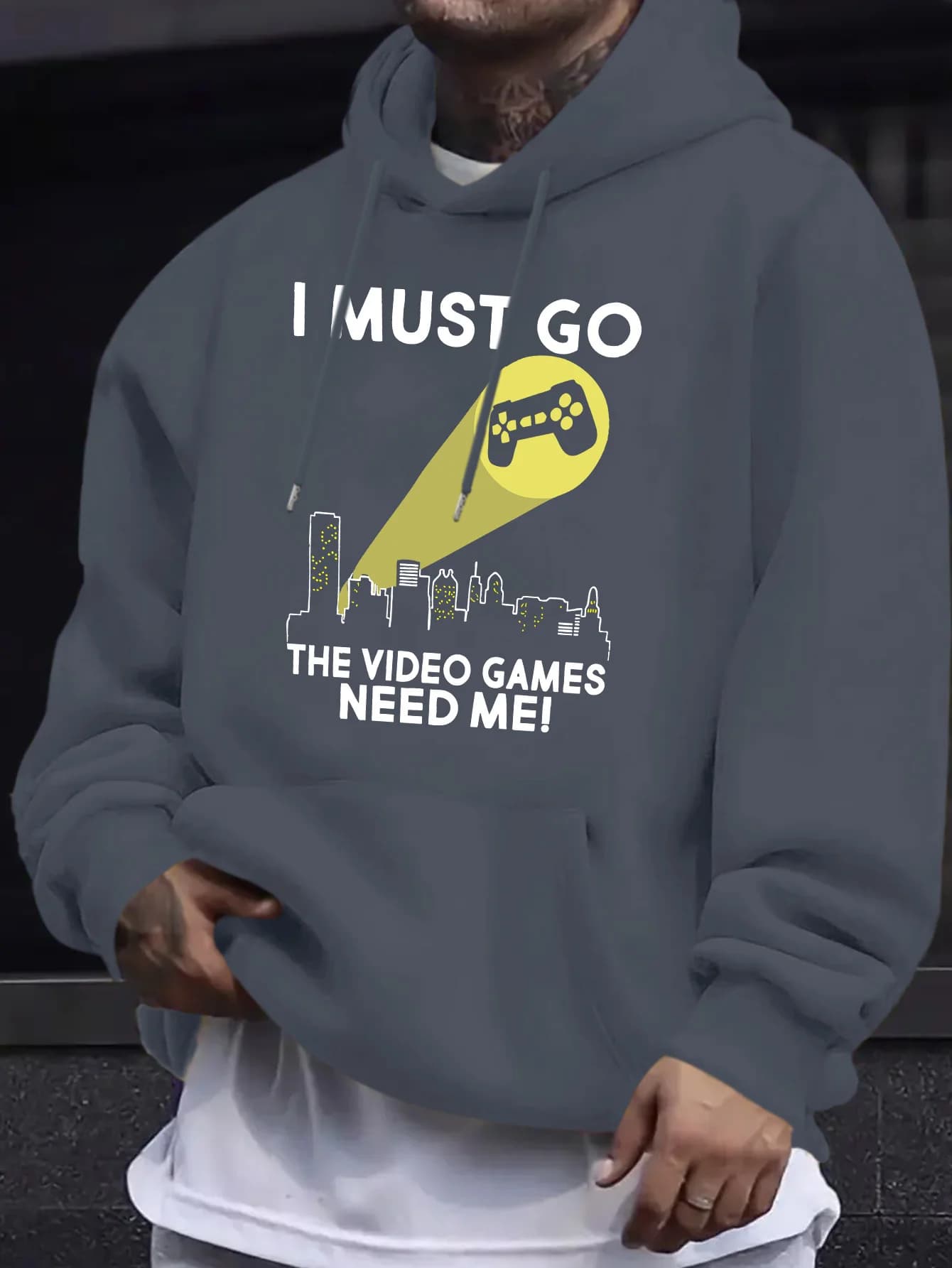 Felpa con cappuccio da gioco casual da uomo: "I must go, i videogiochi hanno bisogno di me!" Stampa con motivo