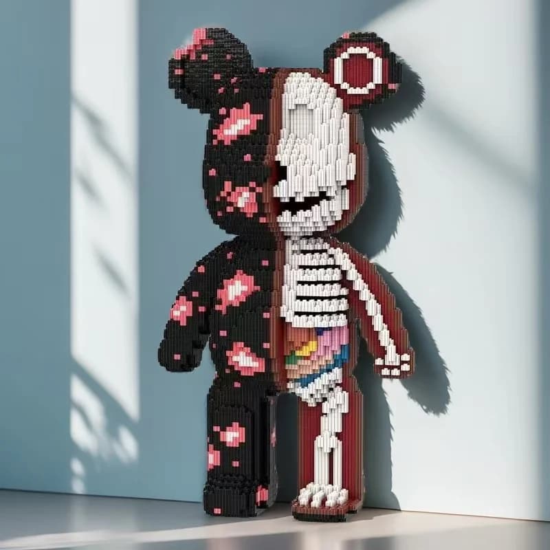 Modello di blocco da costruzione dell'orso teschio fortunato da 5713 pezzi, decorazione creativa e ornamento per la stanza, adatto come regalo per compleanni/Halloween/San Valentino/No Natale