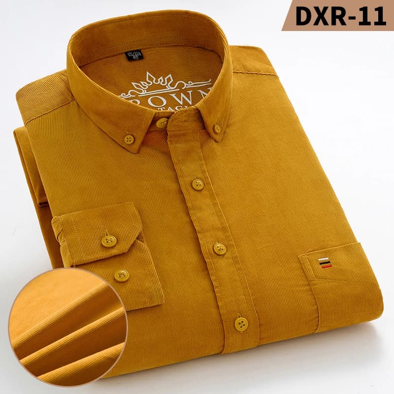 Primavera e autunno nuove camicie da uomo in velluto a coste in puro cotone di grandi dimensioni moda Casual tinta unita abbigliamento manica lunga top giovanile
