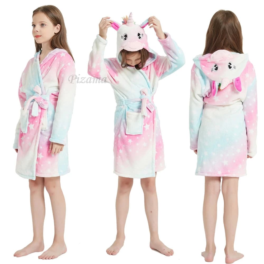 Unicorn Rainbow Bathrobe for Girls Christmas pyjamas Soft and warm winter bathrobe for 2-12 years Children's pyjamas Night shirt