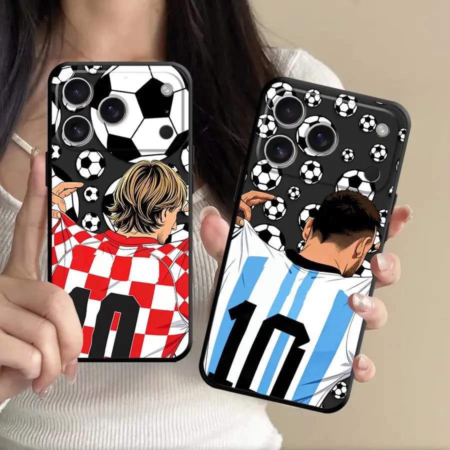 Cover per Apple iPhone 17 Pro Max Air 11 16 13 Mini XS XR 7 8 12 Plus 15 17e con Numero Divertente a Tema Calcio