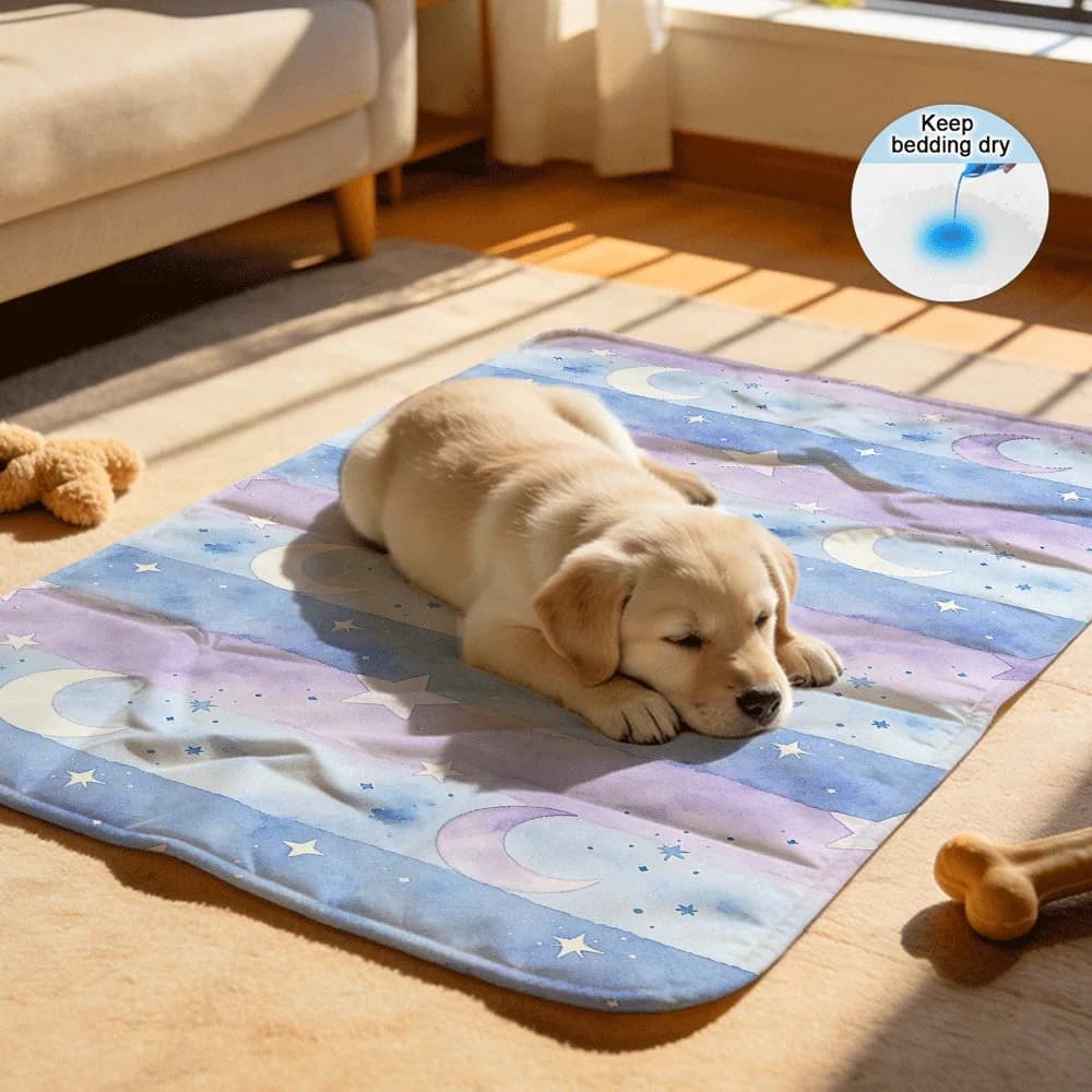 Watercolor Moon Star Stripe Reusable Breathable Pet Potty Mats Moisture Wicking for Dogs Cats Indoor Training