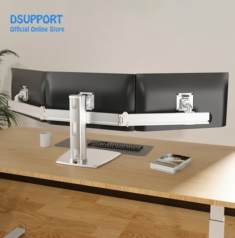 Supporto da Scrivania in Lega di Alluminio per Tre Monitor 24-32 Pollici, Regolabile in Altezza, Carico Massimo 15 Kg, Disponibile