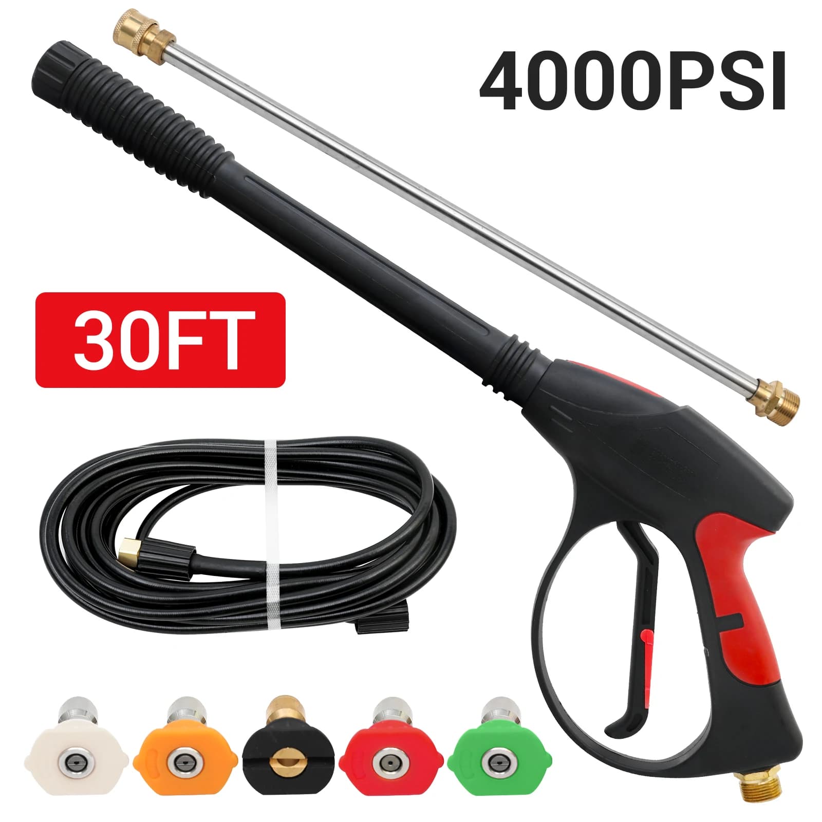Pistola per lavatrice ad alta pressione Lavatrice elettrica 4000PSI Lancia per bacchetta spray con ugelli a connessione rapida a 5 colori Macchina per la pulizia