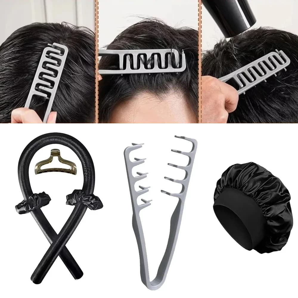 Set of 6/1 Pieces: Iron Heat-Free Haircuts, Night Hat for Arricciare, Flaming combs, Hair combs with Cooking Covers and Styling Accessories