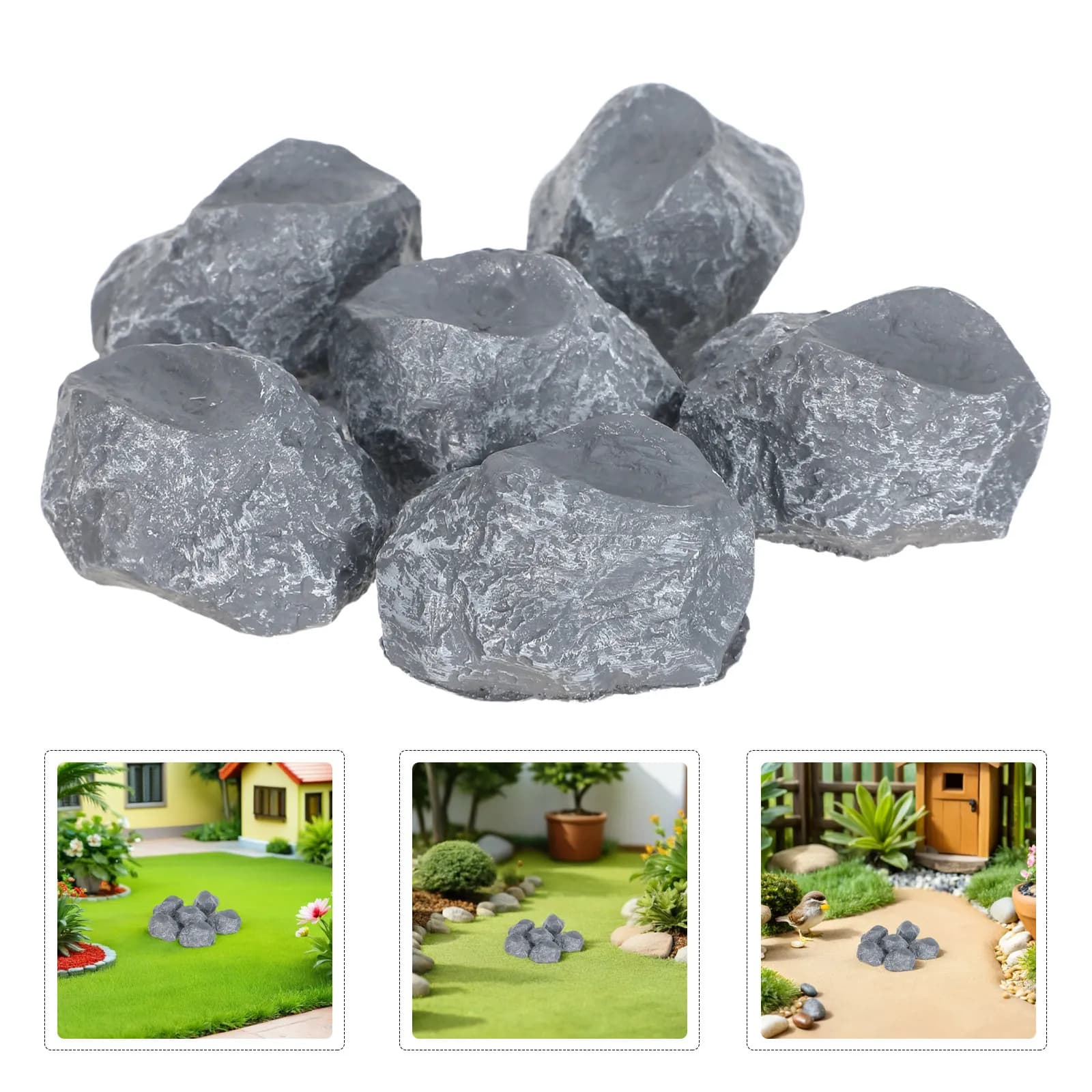 6Pcs Faux Rocks for Landscaping Artificial Moss Decorative Stones Miniature Garden Plant Pot Ornament Indoor Outdoor Bonsai