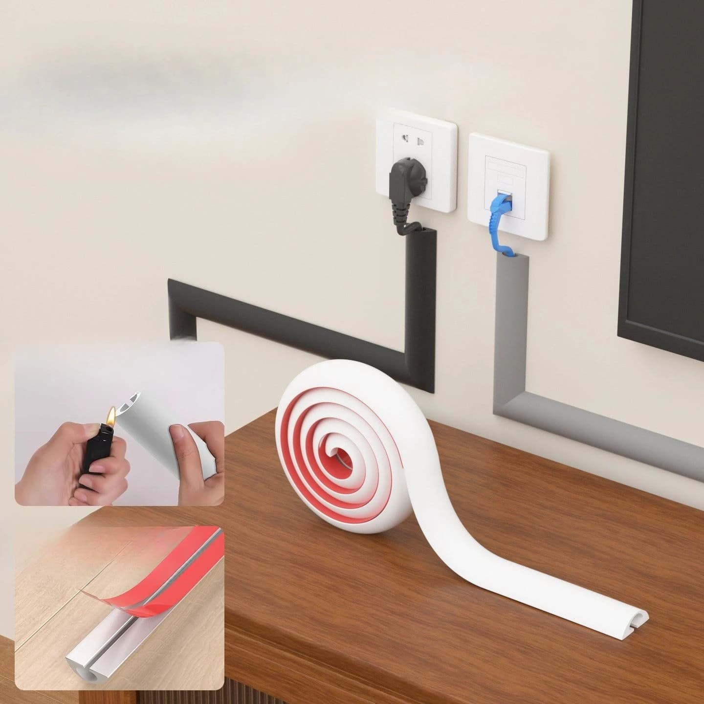 1M Cable Management Self-Adhesive PVC Insulated Cable Protector Wear Resistant Cable Cover Flexible Wire Arrangement for Office