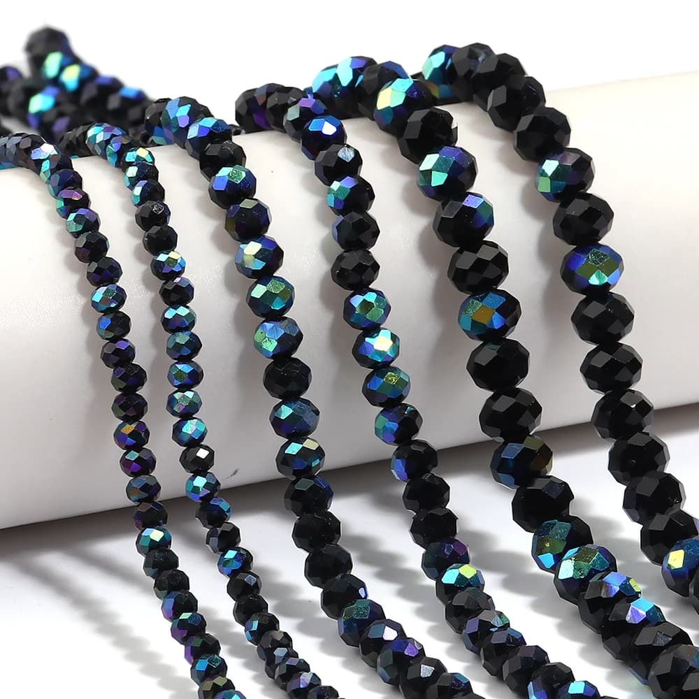 4 6 8mm Rondelle Faceted Crystal Beads Black AB Glass Loose Spacer Beads For Jewelry Making DIY Bracelets Necklace Accessories