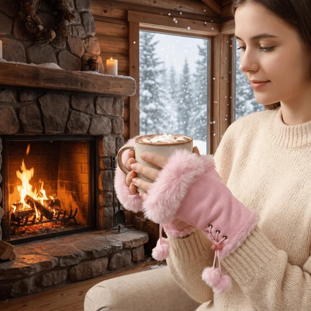 Faux Rabbit Hair Suede Leopard Print Gloves Thicken Warm Fingerless Mittens Windproof Soft Stretch Wrist Warmers Cycling