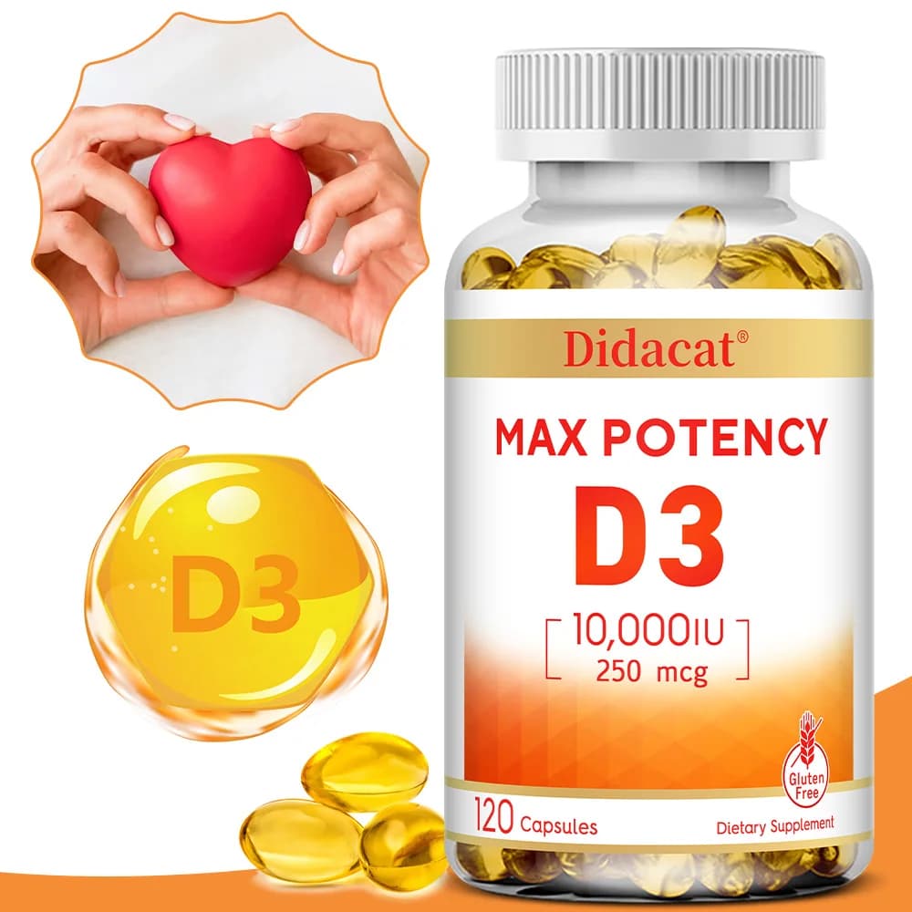 Vitamin D3 Capsules, Daily Supplement for Calcium Absorption, Nutritional Support for Bones, Tooths, Muscles and Immunitarian System
