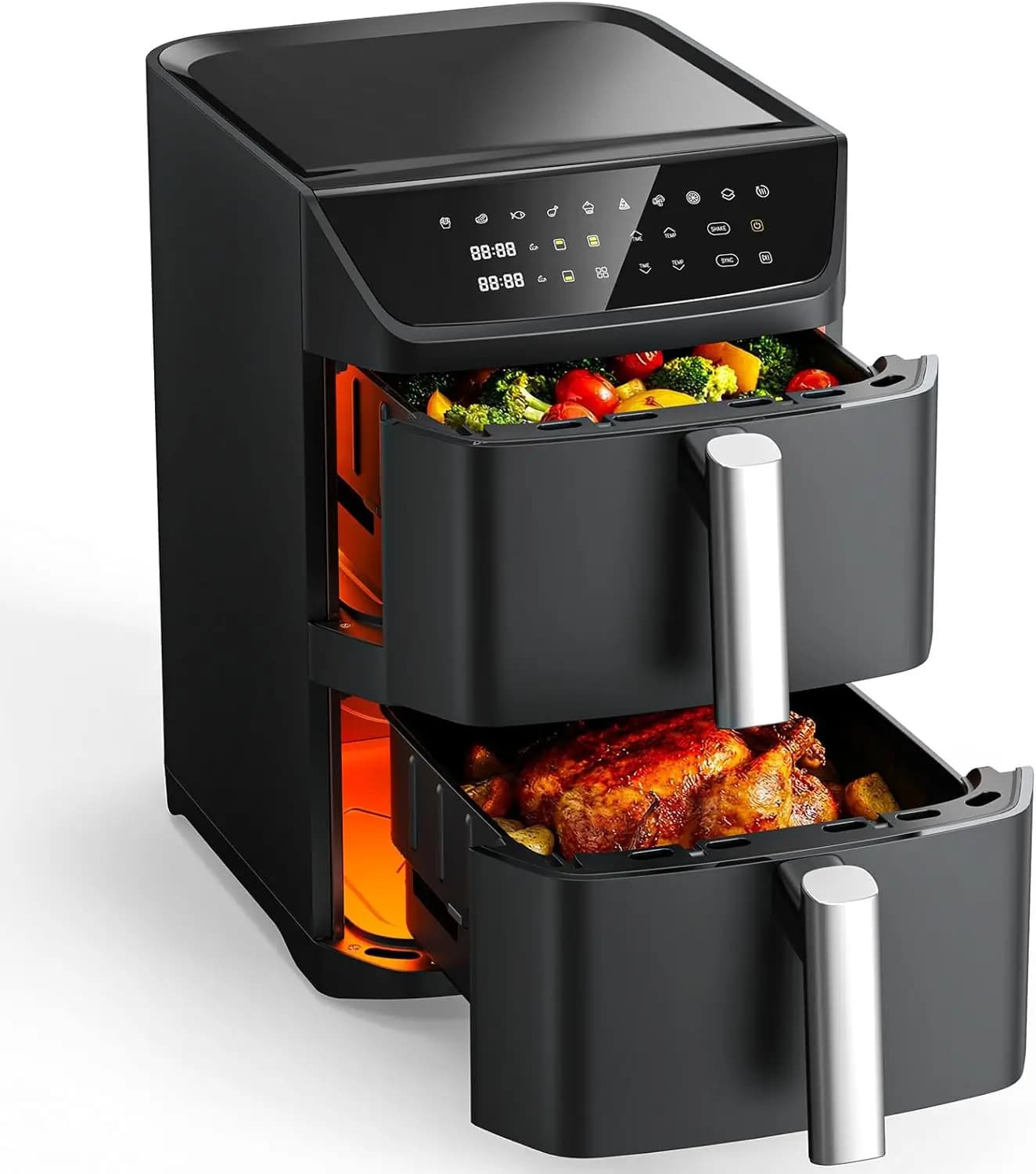 Dual Basket Air Fryer, 12.6QT Family-Size for 10–12 People, XL Basket for 6LB Whole Chicken, DoubleStack Compact Design, 10-in-1