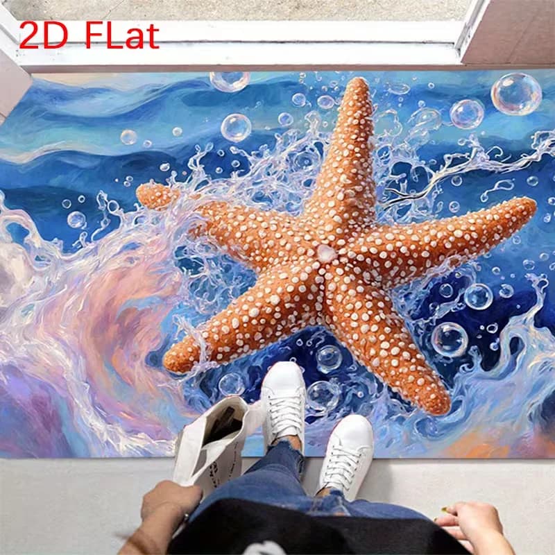 Ocean Wave Starfish Doormat Splashing Seawater Bubble Art Print Non Slip Entrance Rug For Entry Home Decor