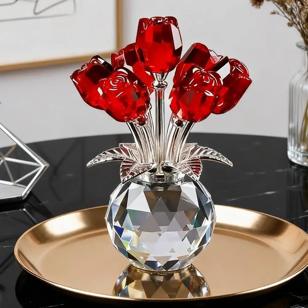 Fiore di rosa di cristallo con vaso, bouquet di rose artificiali, ornamento, regalo romantico per San Valentino, matrimonio, anniversario, decorazione da tavolo