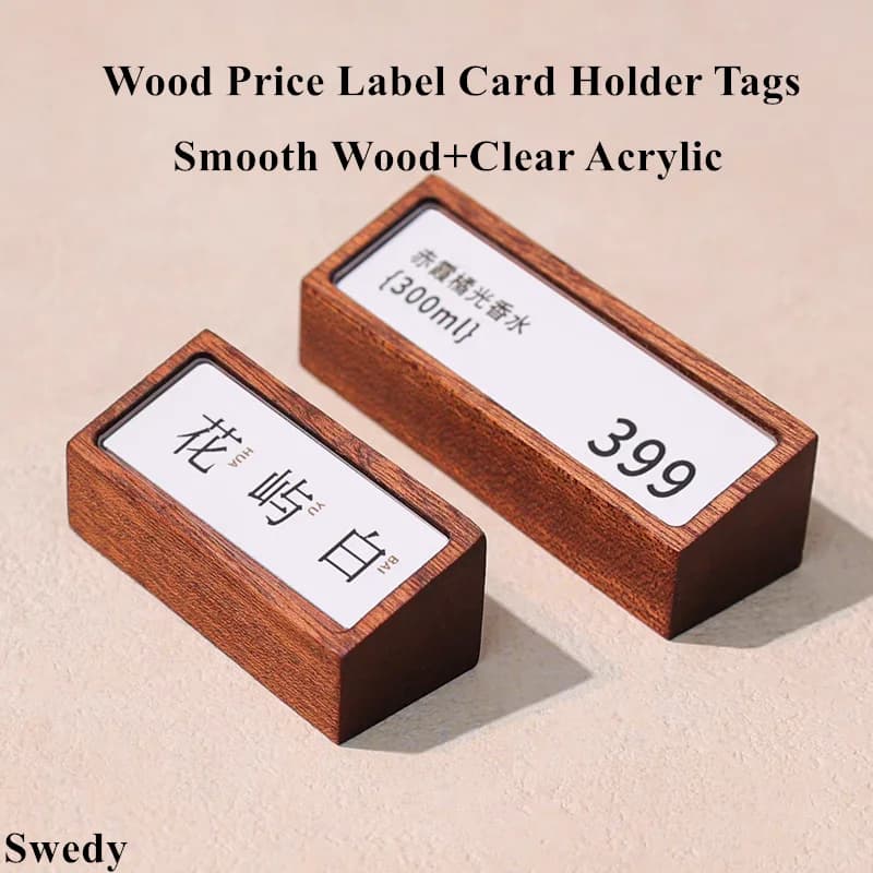 68x18mm Porta carte con numero da tavolo piccolo Etichetta prezzo in legno Etichette in carta Espositore porta cartello in acrilico