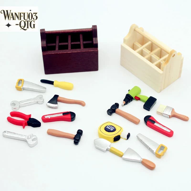 1Set 1:12 Casa delle bambole in miniatura Cassetta degli attrezzi Strumenti fatti a mano Set Modello Accessori per mobili Per la casa delle bambole Decor Giocattoli Puntelli decorativi