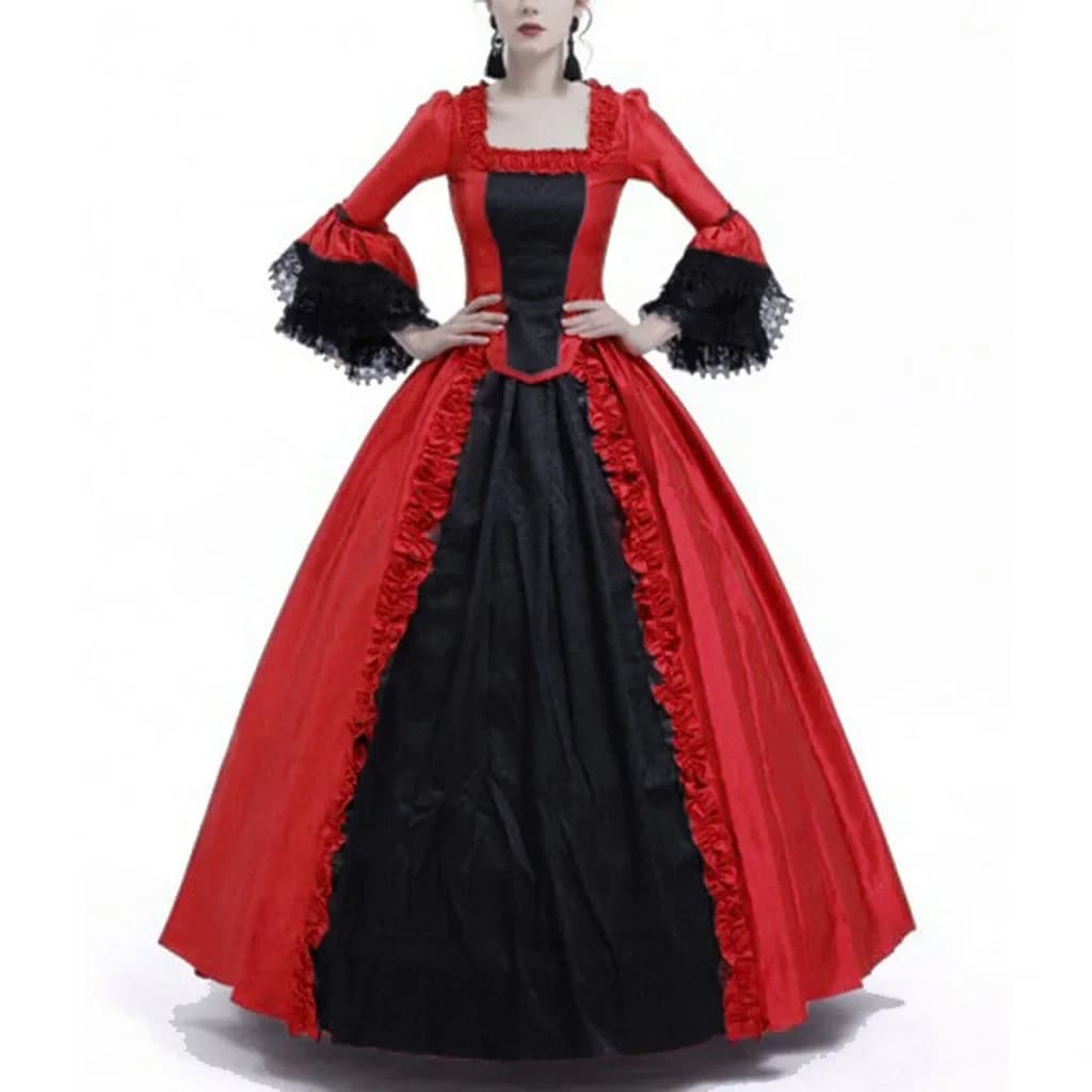 Costume da Regina Vittoriana Medievale per Donna, Abito Gotico Rosso Lungo con Lacci per Halloween, Carnevale e Feste in Stile Principessa