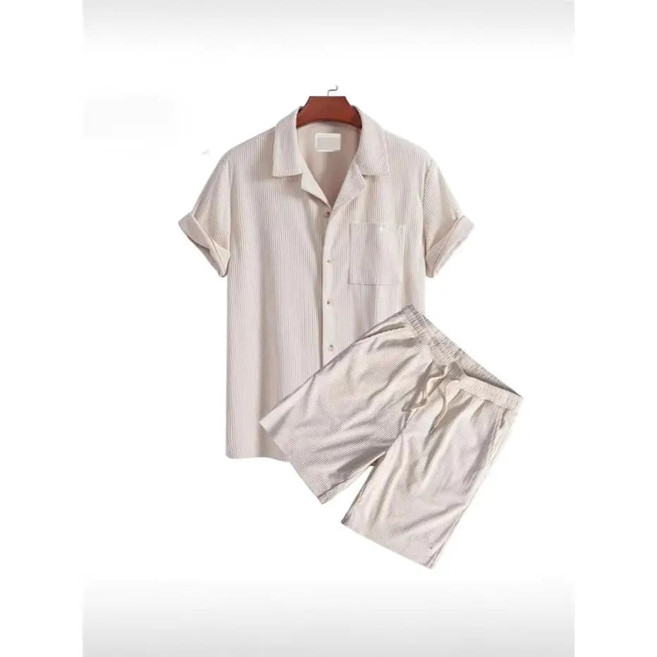 Men's Summer Short Sleeve Pure Color Clothing Set Casual Sportswear Shorts Polyester Fiber Standard Fit Citywalk Suitable