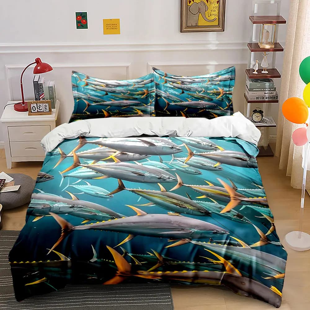 A school of swimming tuna Duvet Cover Set with 3D Printing Design Soft Polyester Bedding Set All-Season Comfort for gifts
