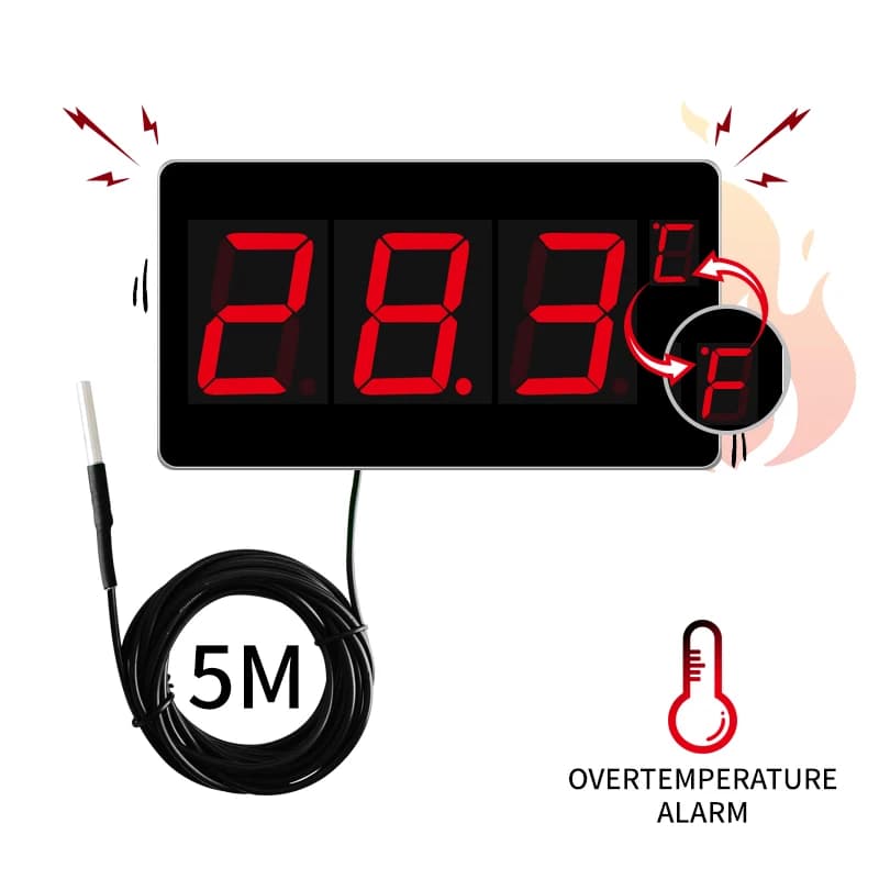 Digital Thermometer RONGCE with Temperature Sensor for Sauna, Pool, Thermostat with Alarm and Monitor