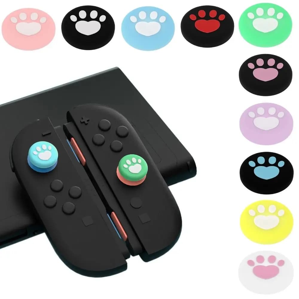 4 pezzi cappucci ergonomici per impugnatura per pollice set di coperture per pulsanti in silicone antiscivolo stampa zampa impugnatura da gioco colorata per Nintendo Switch 2