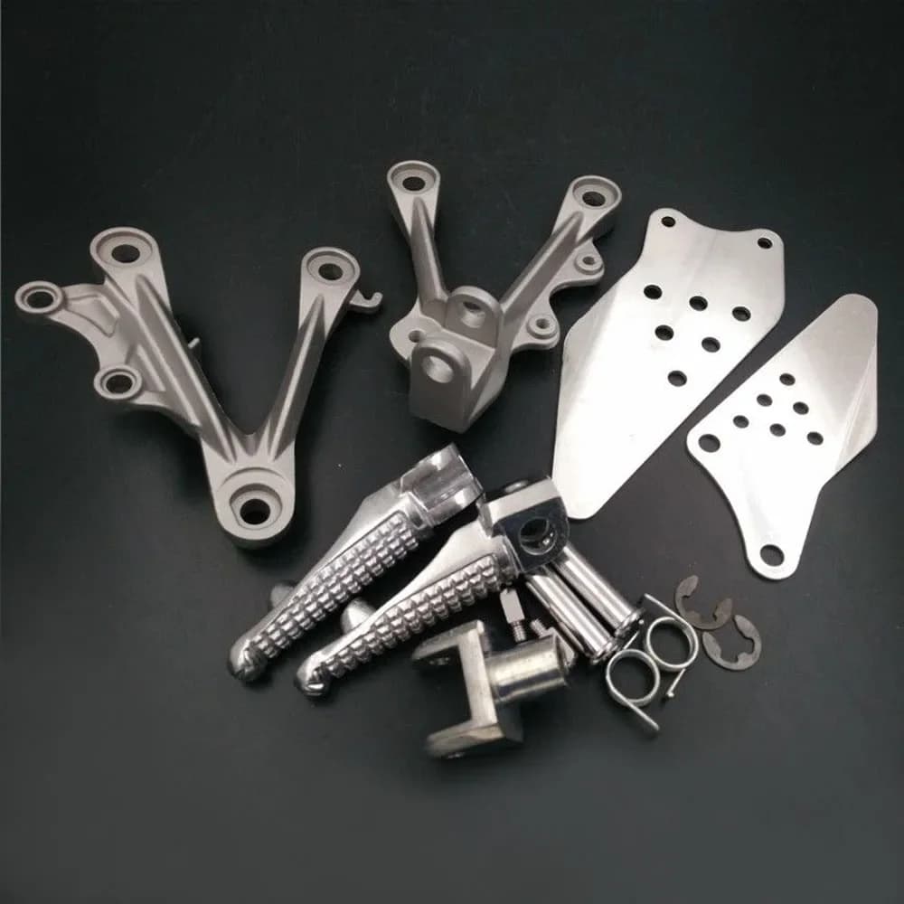 Per Kawasaki Ninja ZX6R ZX636 2009-2015 Moto Argento Anteriore Rider Pedane Poggiapiedi Staffa Misura