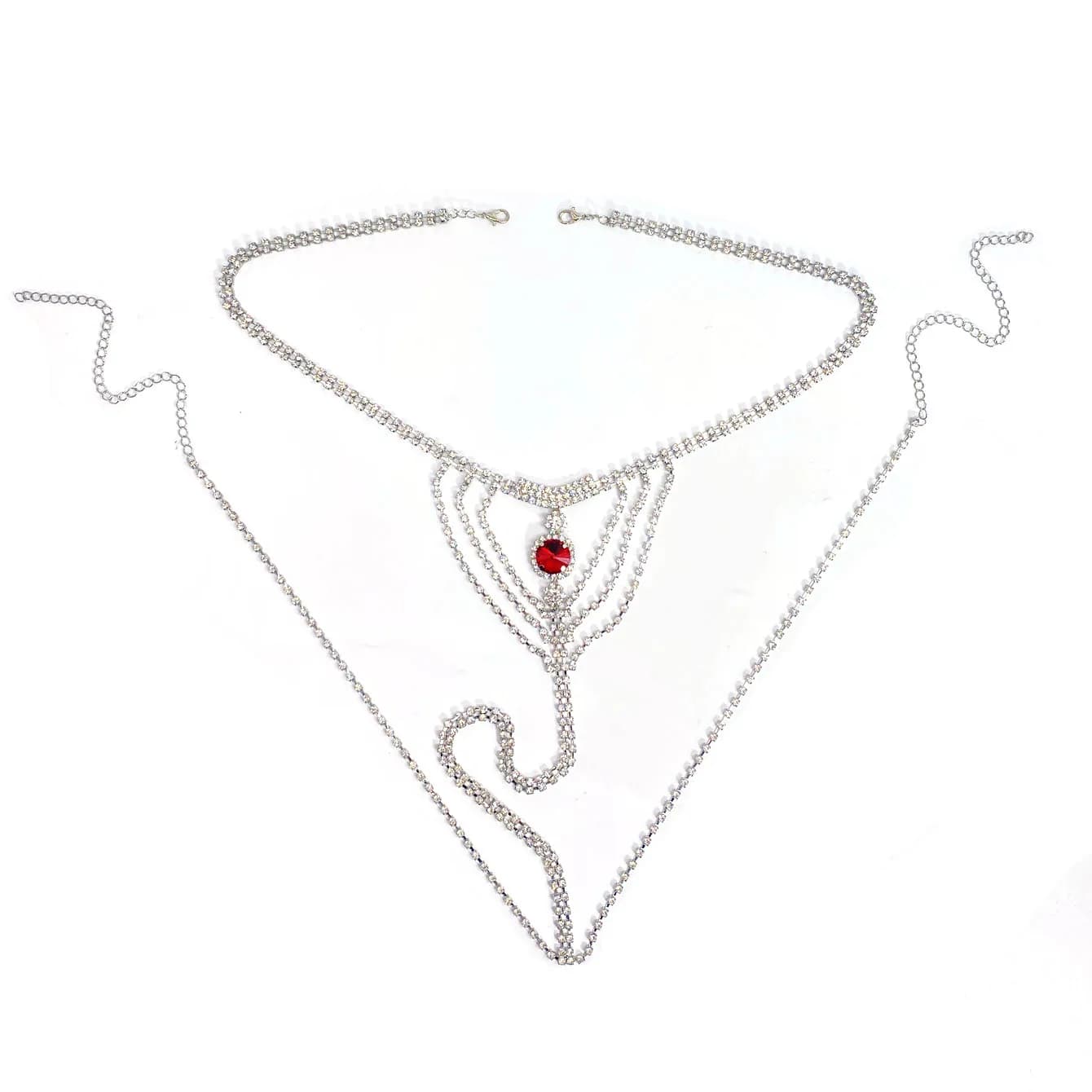 Bikini body chain sexy nightclub rhinestone underwear chain round ruby