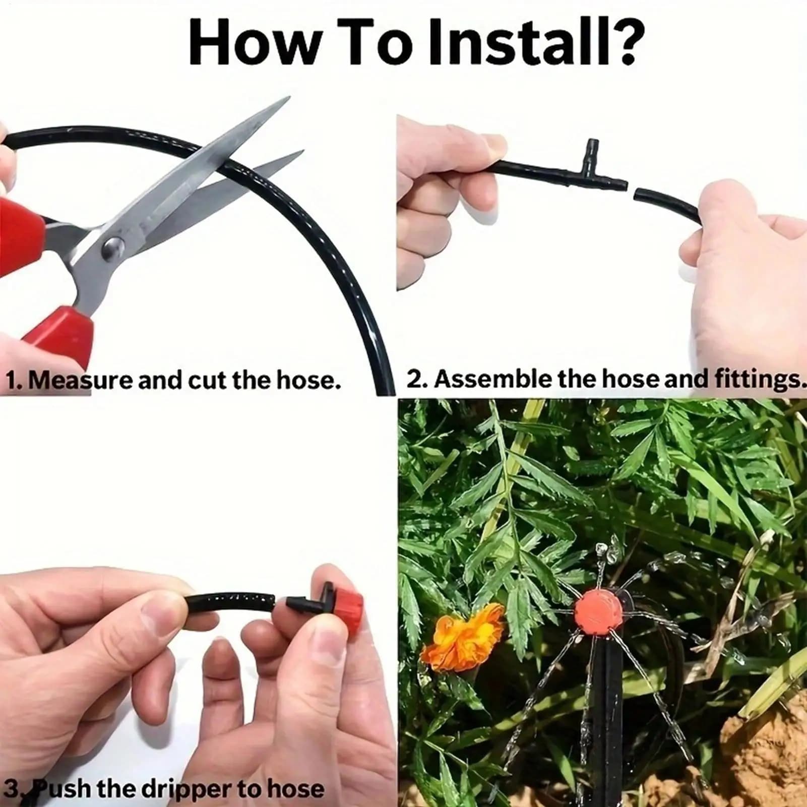 Garden irrigation system with 33-foot pipe and quick connector, home irrigation system, balcony, patio, garden.