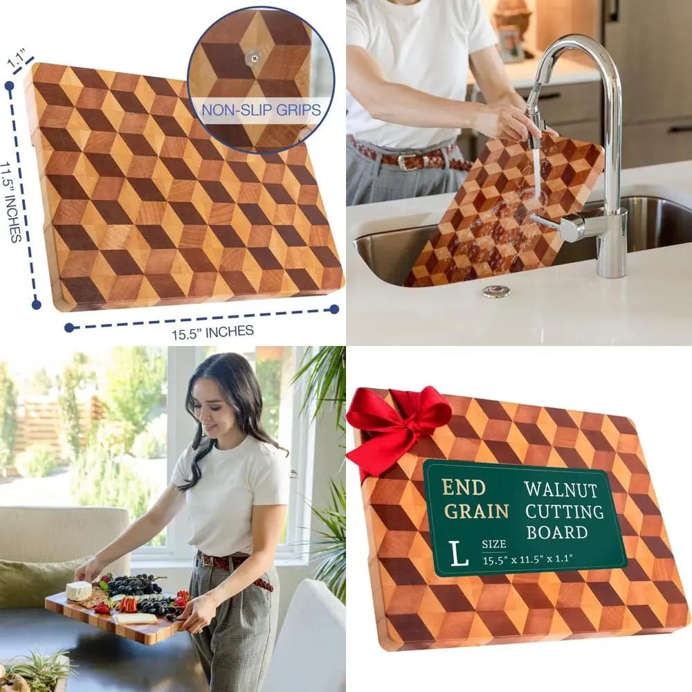 Grande tagliere in noce 15,5x11,5 con antiscivolo per cucina, ideale per carne e salumi, tavola di legno 3D artigianale 1.1