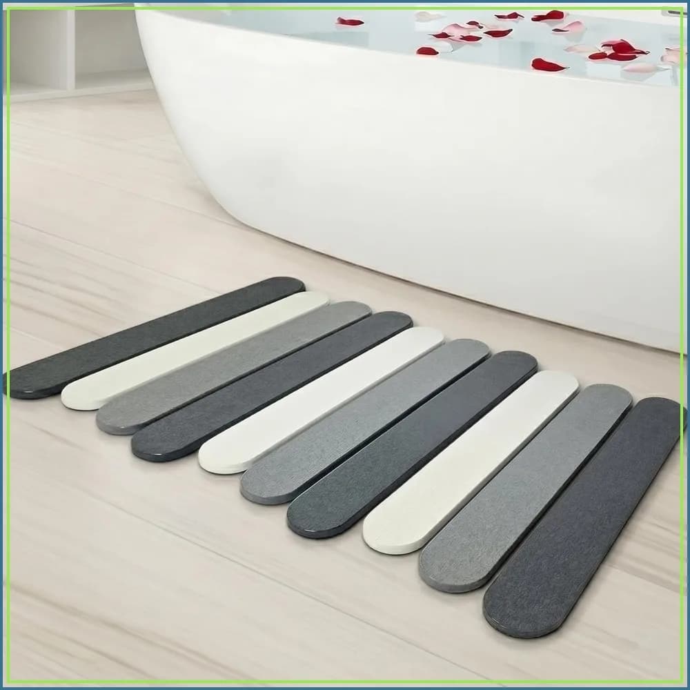 Foldable Stone Bath Mats for Bathroom, Super Absorbent Diatomaceous Earth, Quick Drying Non Slip, 23.6x15.5 Inch Folding Grey Mat