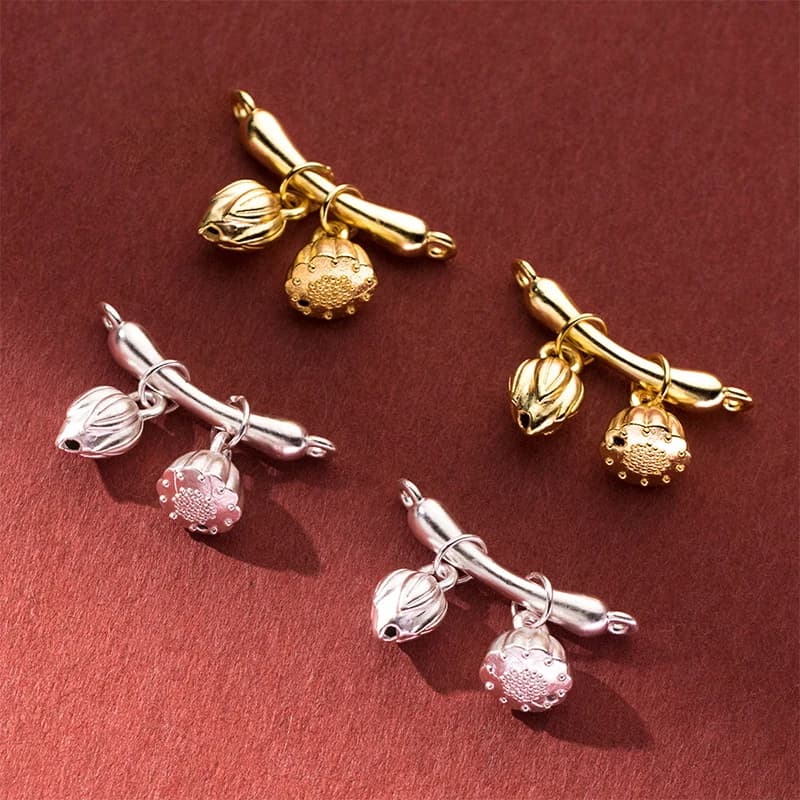 1 pcs 925 Sterling Silver Two Circles Lotus Flower and Seeds Connector Pendants 25mm Necklace Zen Bracelets Silver Pendants FAI Jewels