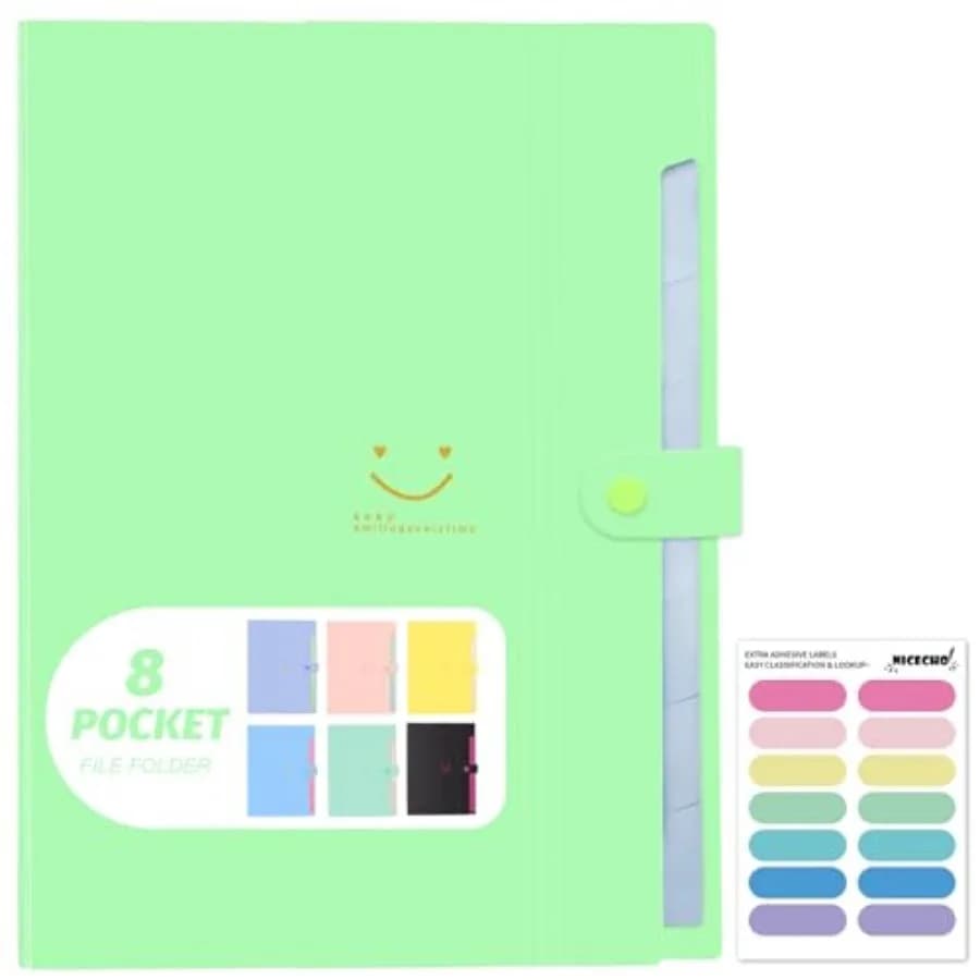 Cartella Portadocumenti a Fisarmonica con 8 Tasche, Organizzatore per Documenti Formato A4/Letter, Porta Ricevute e Documenti