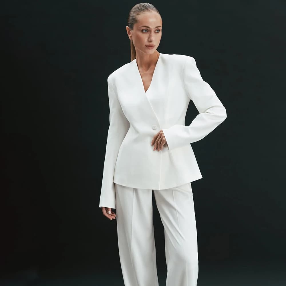 Completo da Donna Bianco Personalizzato 2026, Blazer di Lusso Monopetto Slim, Set Giacca e Pantaloni da Ufficio, Abbigliamento Formale Femminile