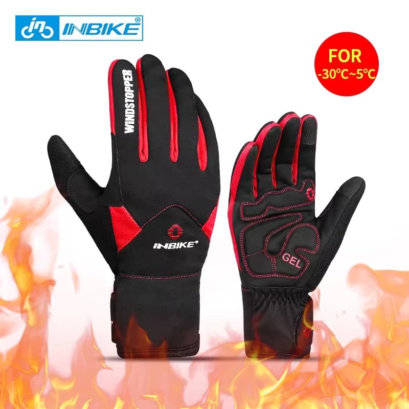 INBIKE Cycling Gloves winter touch screen warm windproof waterproof road bike gloves with whole fingers for women