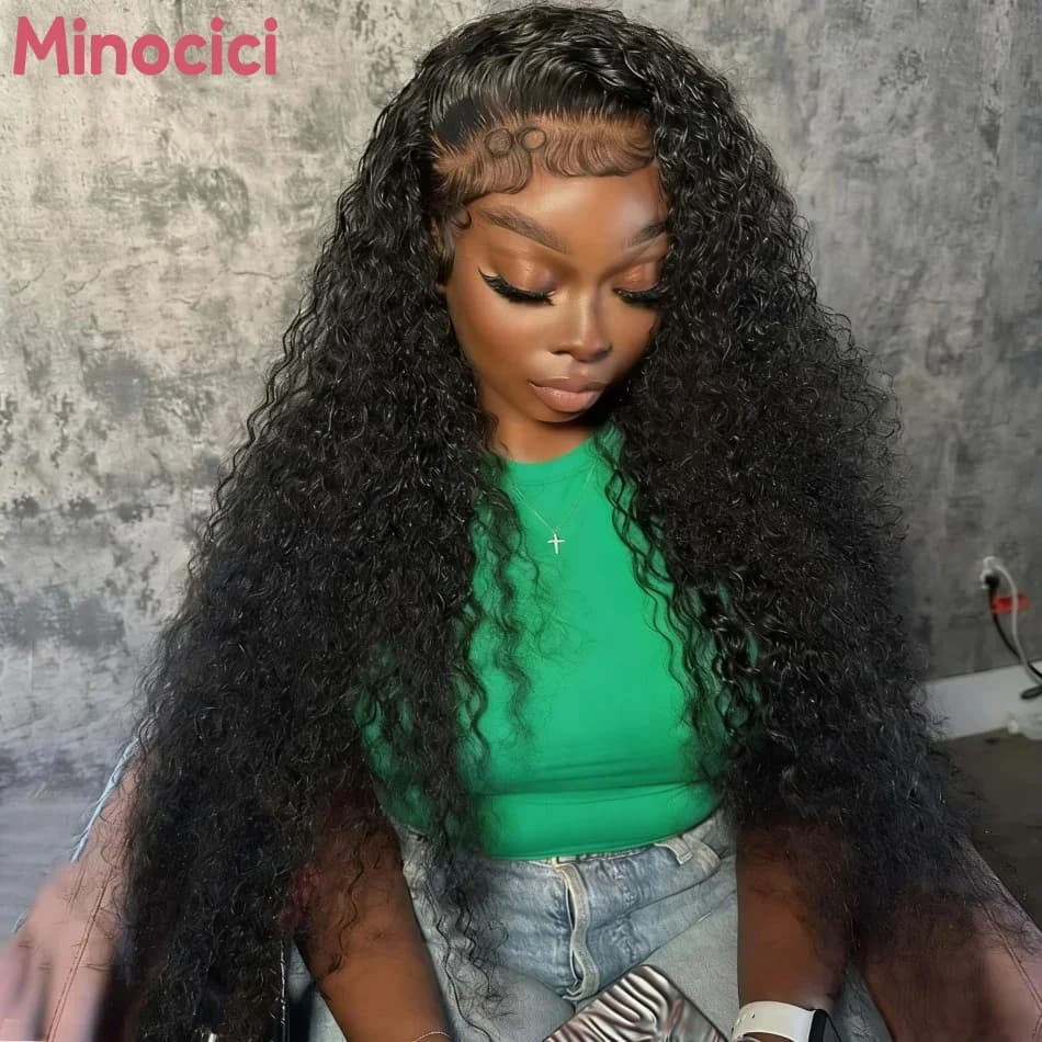 13X6 40 Inch Deep Wave Human Hair Wig HD 250 Density Front Wig in lace curly with water wave for prepizzicati Brazilian hair