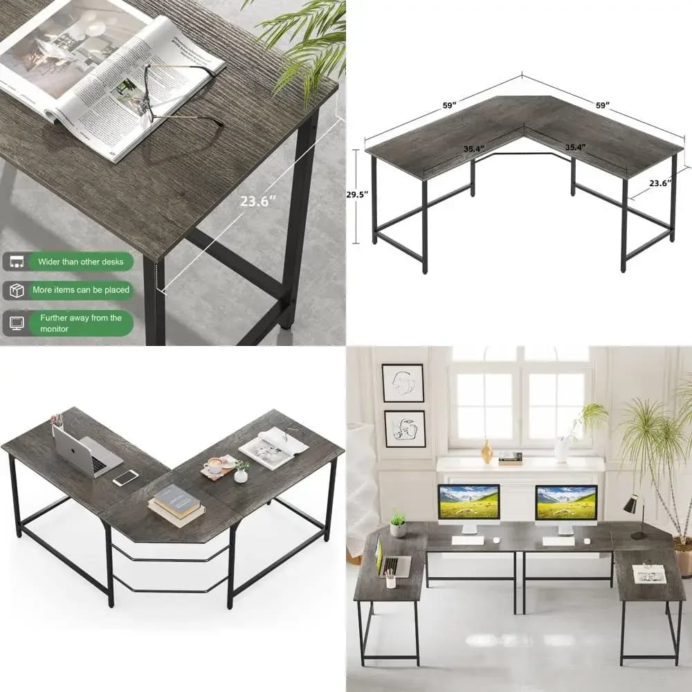 "Speciosa scrivania a forma di L per l'home office e i giochi: workstation per computer ad angolo"