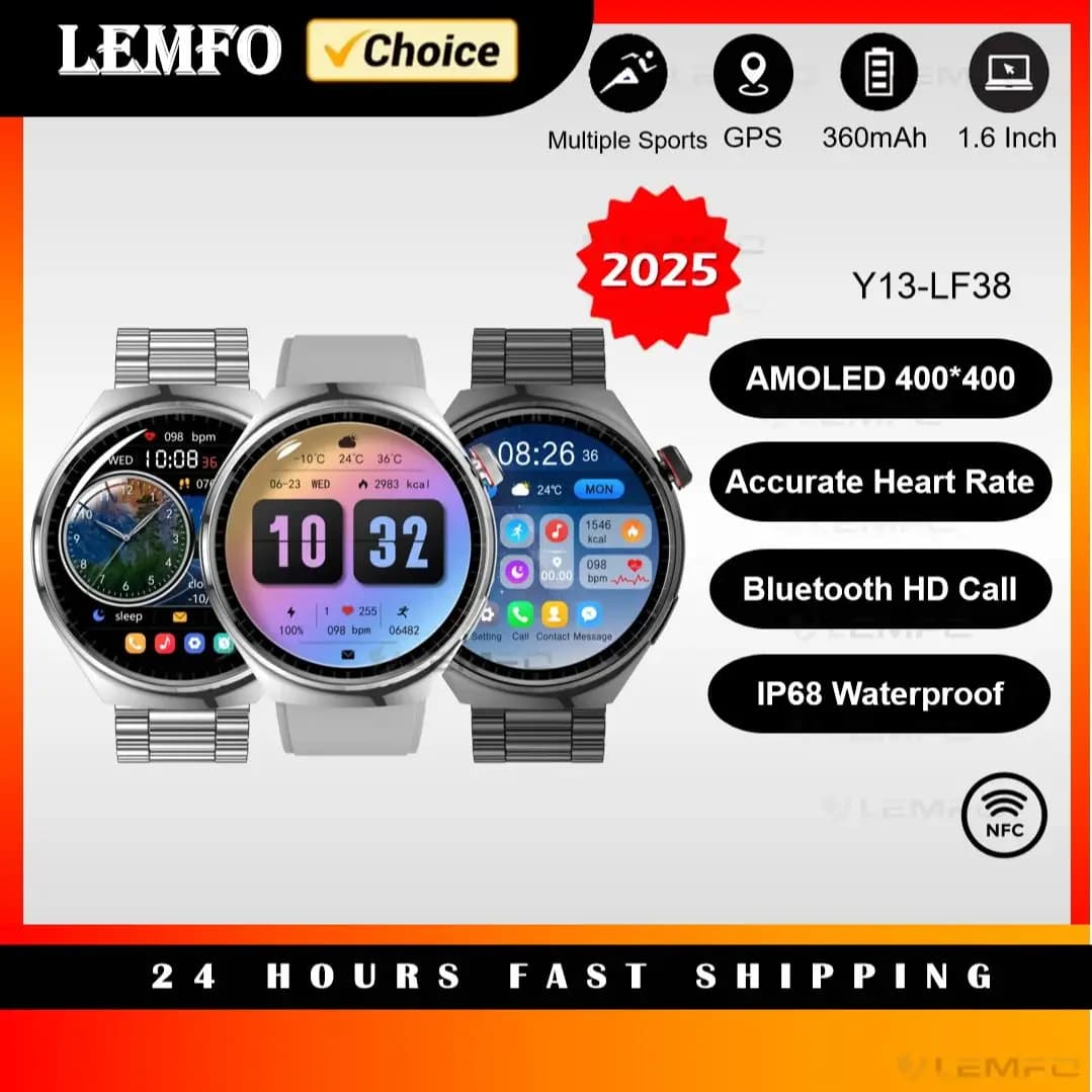 2025 LF38 Smart Watch Gift NFC GPS IP 68 Fitness Tracking 1.6inch Voice Assistant Compass Bluetooth DIY Faces Sport Smartwatch