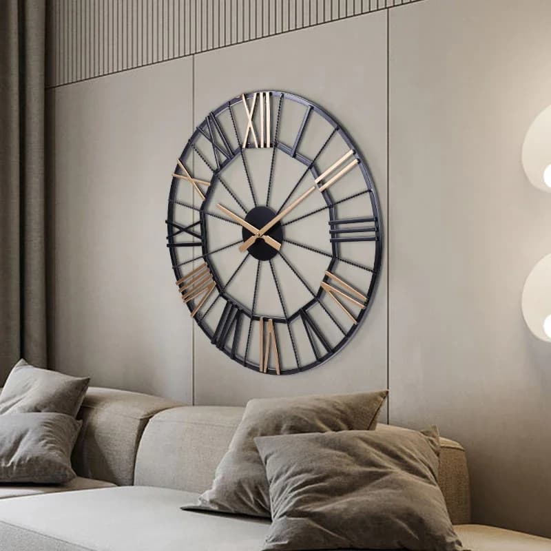 60*60 cm artistic iron wall clock for domestic, modern, simple and minimalist use, without perforation, wall mounted