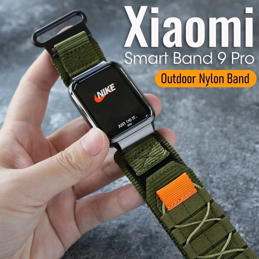 Cinturino in nylon intrecciato per esterni + custodia in metallo per Xiaomi Smart Band 9 Pro 9 Active 8 Pro braccialetto cinturino sportivo in nylon traspirante con velcro
